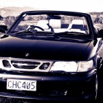 RentAClassic Saab 9-3 convertible head on Rabbit Island Tasman